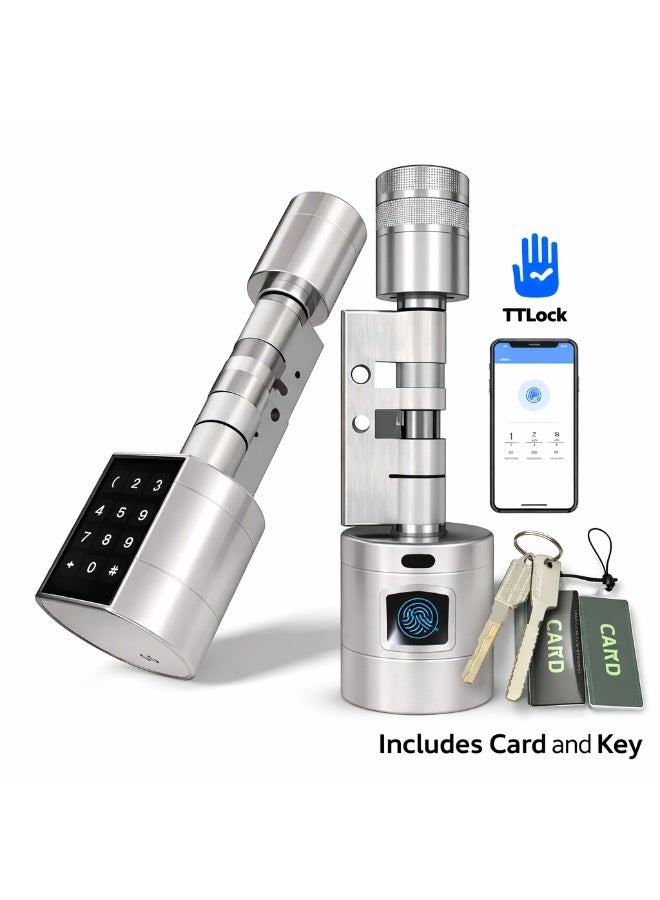 Smart Biometric Door Lock (5 in 1), Fingerprint, Palm Print, Passcode, IC/RFID Card & Key Backup | TTLock App Control, Bluetooth & Remote Access via Gateway | Auto-Lock, 360° Fast Recognition, Adjustable Euro Cylinder | Ideal for Home, Office, Airbnb & Hotels - Image 1
